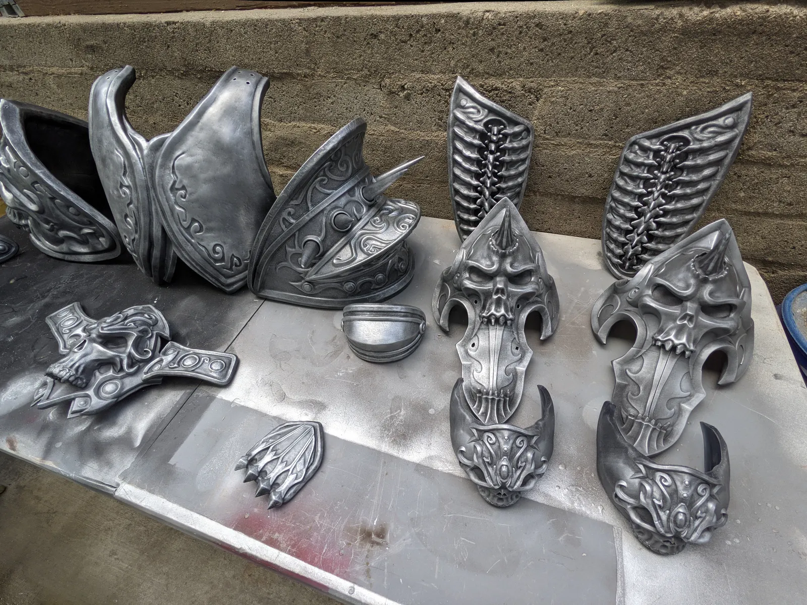 Lich King armor pieces by Hoku Props in bare metallic base coat before weathering