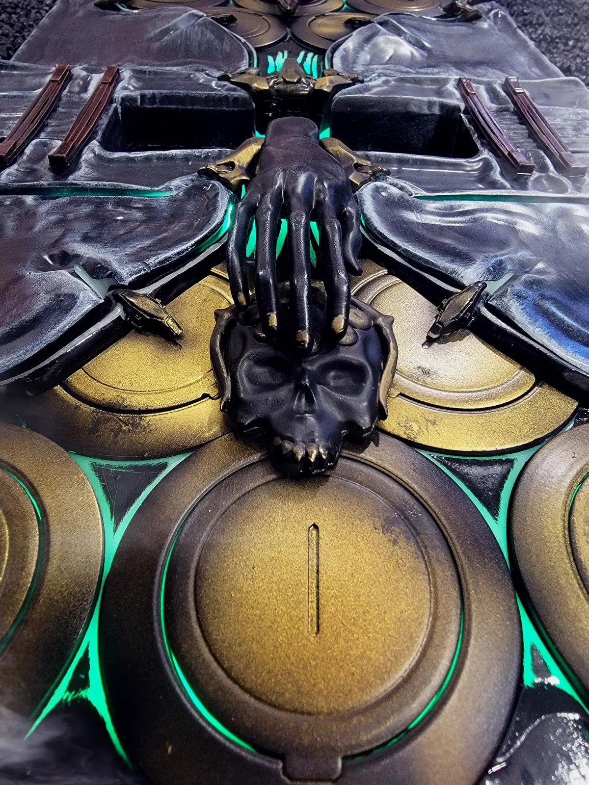 Gold discs and teal light channels on the cover of the Hoku Props Albrecht's Grimoire