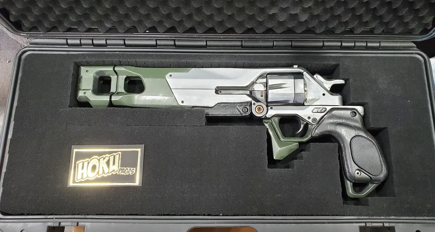 Highguard Longhorn revolver replica fitted into a foam-lined carry case with a Hoku Props plate
